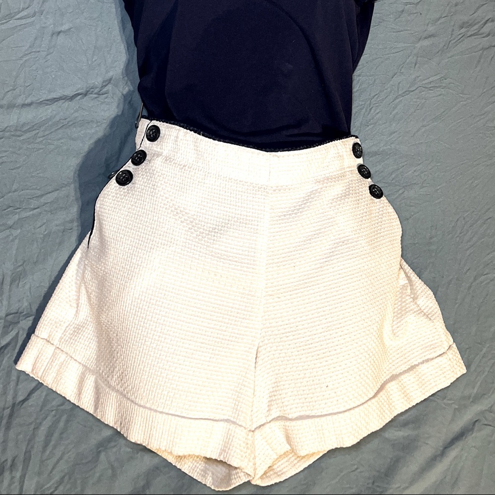 Banana Republic white and navy waffle  shorts.